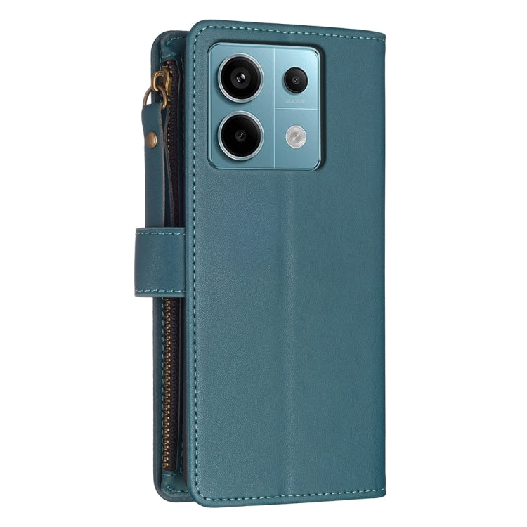 For Xiaomi Redmi Note 13 Pro 4G Global 9 Card Slots Zipper Wallet Leather Flip Phone Case(Green) - Note 13 Pro Cases by PMC TechLife | Online Shopping South Africa | PMC TechLife | Buy Now Pay Later Mobicred