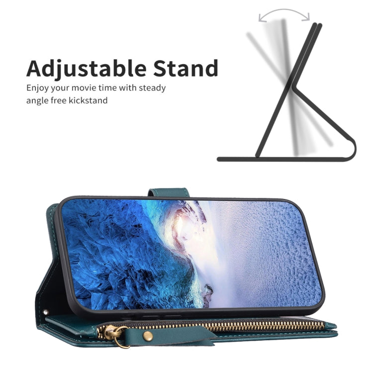 For Xiaomi Redmi Note 13 Pro 4G Global 9 Card Slots Zipper Wallet Leather Flip Phone Case(Green) - Note 13 Pro Cases by PMC TechLife | Online Shopping South Africa | PMC TechLife | Buy Now Pay Later Mobicred
