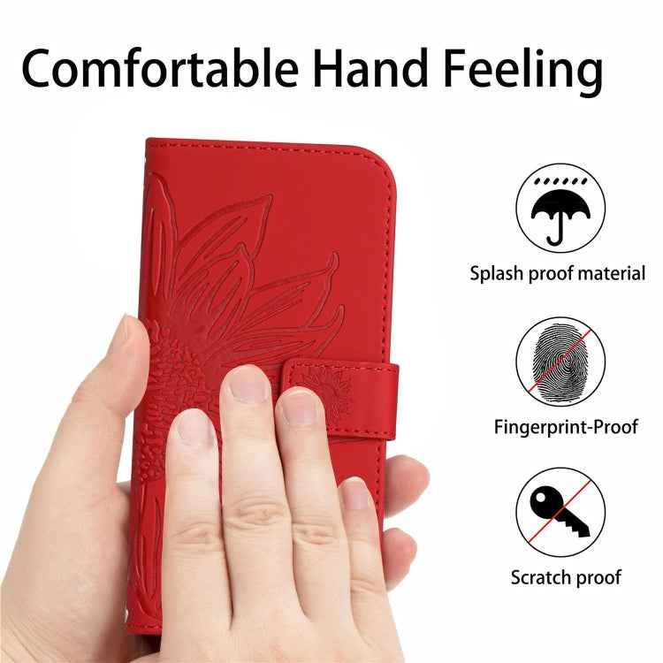 For iPhone SE 2024 Skin Feel Sun Flower Embossed Flip Leather Phone Case with Lanyard(Red) - More iPhone Cases by PMC TechLife | Online Shopping South Africa | PMC TechLife | Buy Now Pay Later Mobicred