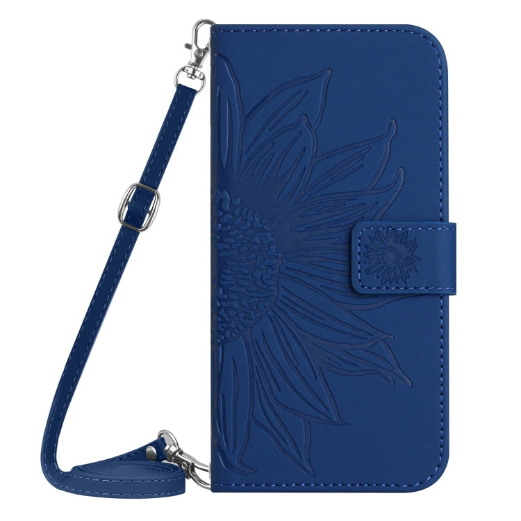 For iPhone SE 2024 Skin Feel Sun Flower Embossed Flip Leather Phone Case with Lanyard(Dark Blue) - More iPhone Cases by PMC TechLife | Online Shopping South Africa | PMC TechLife | Buy Now Pay Later Mobicred