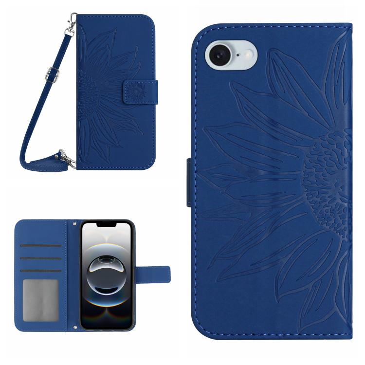 For iPhone SE 2024 Skin Feel Sun Flower Embossed Flip Leather Phone Case with Lanyard(Dark Blue) - More iPhone Cases by PMC TechLife | Online Shopping South Africa | PMC TechLife | Buy Now Pay Later Mobicred