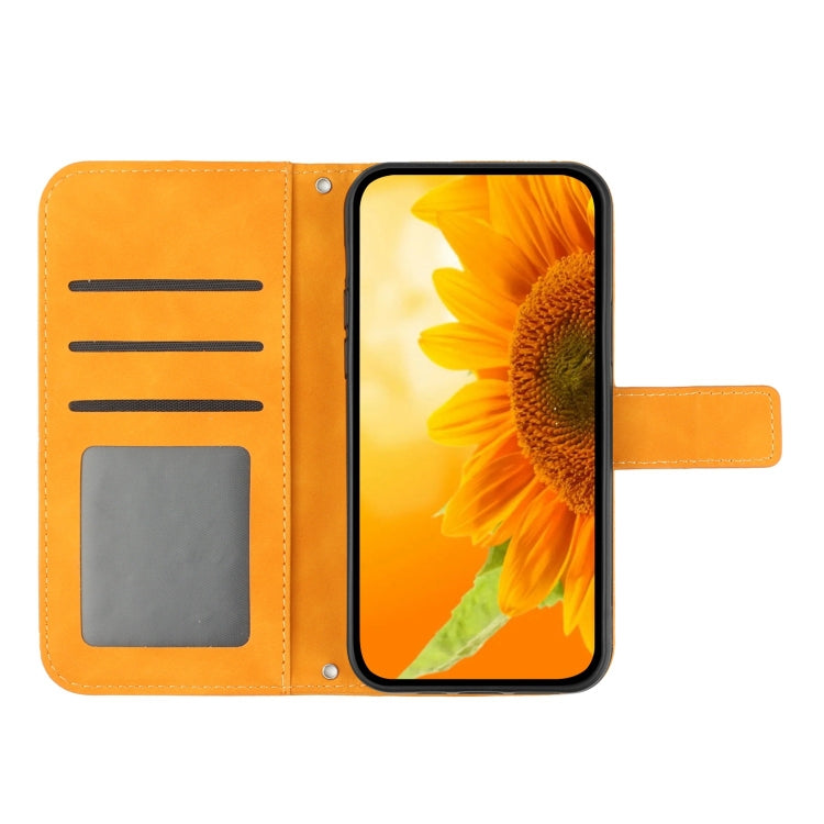 For iPhone 16 Plus Skin Feel Sun Flower Embossed Flip Leather Phone Case with Lanyard(Yellow) - iPhone 16 Plus Cases by PMC TechLife | Online Shopping South Africa | PMC TechLife | Buy Now Pay Later Mobicred