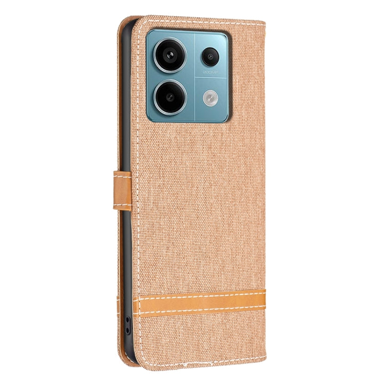 For Xiaomi Redmi Note 13 Pro 4G Global Color Block Denim Texture Leather Phone Case(Brown) - Note 13 Pro Cases by PMC TechLife | Online Shopping South Africa | PMC TechLife | Buy Now Pay Later Mobicred