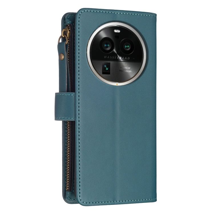 For OPPO Find X6 Pro 9 Card Slots Zipper Wallet Leather Flip Phone Case(Green) - OPPO Cases by PMC TechLife | Online Shopping South Africa | PMC TechLife | Buy Now Pay Later Mobicred