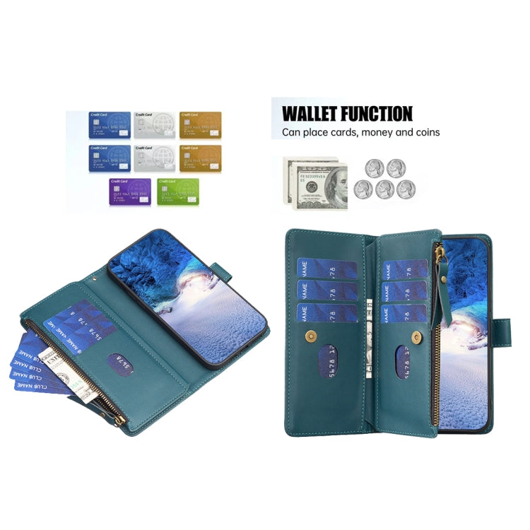For Samsung Galaxy A25 5G 9 Card Slots Zipper Wallet Leather Flip Phone Case(Green) - Galaxy Phone Cases by PMC TechLife | Online Shopping South Africa | PMC TechLife