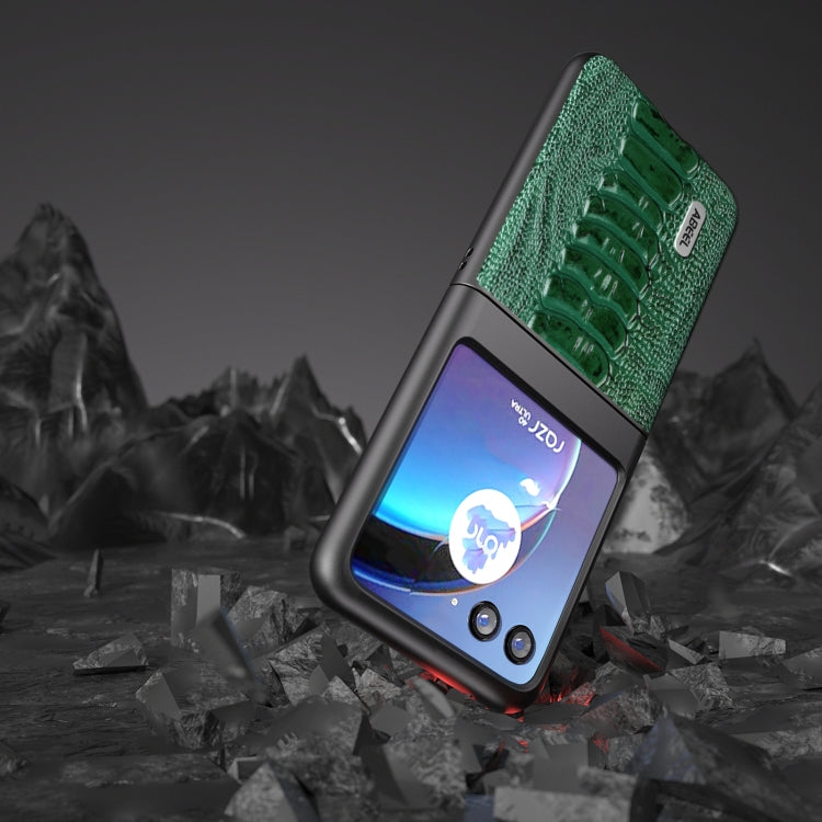 For Motorola Razr 40 Ultra ABEEL Genuine Leather Weilai Series Phone Case(Green) - Motorola Cases by PMC TechLife | Online Shopping South Africa | PMC TechLife | Buy Now Pay Later Mobicred