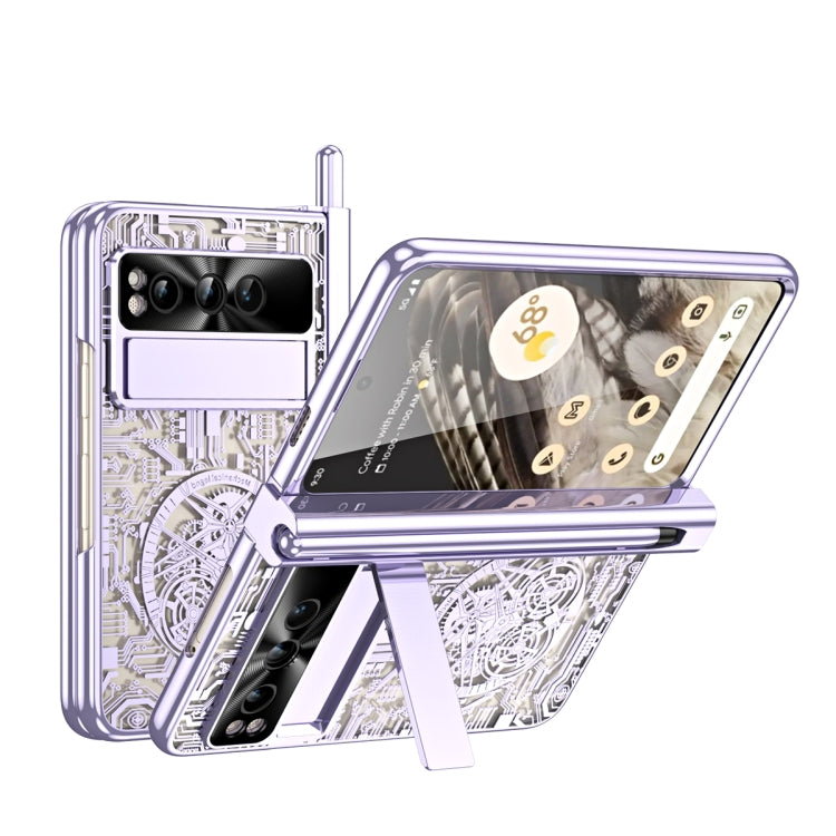 For Google Pixel Fold Mechanical Legend Integrated Electroplating All-inclusive Phone Case with Pen Slot(Purple) - Google Cases by PMC TechLife | Online Shopping South Africa | PMC TechLife | Buy Now Pay Later Mobicred