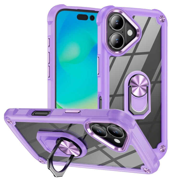 For iPhone 16 TPU + PC Lens Protection Phone Case with Ring Holder(Purple) - iPhone 16 Cases by PMC TechLife | Online Shopping South Africa | PMC TechLife | Buy Now Pay Later Mobicred