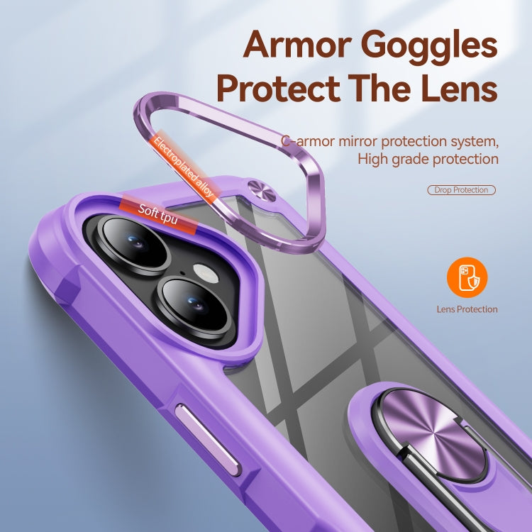 For iPhone 16 TPU + PC Lens Protection Phone Case with Ring Holder(Purple) - iPhone 16 Cases by PMC TechLife | Online Shopping South Africa | PMC TechLife | Buy Now Pay Later Mobicred