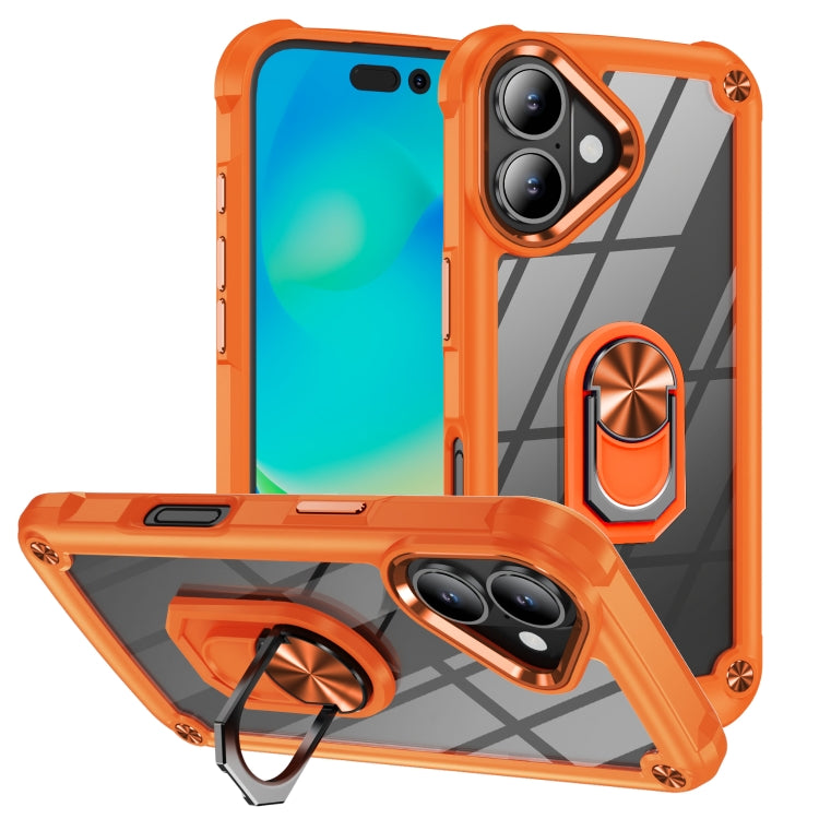 For iPhone 16 TPU + PC Lens Protection Phone Case with Ring Holder(Orange) - iPhone 16 Cases by PMC TechLife | Online Shopping South Africa | PMC TechLife | Buy Now Pay Later Mobicred