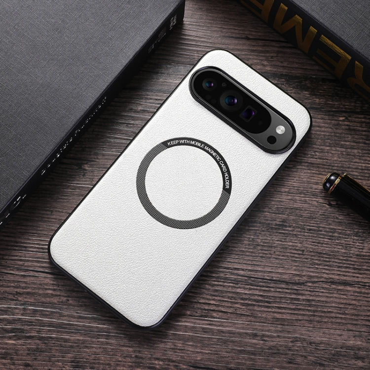 For Google Pixel 9 Magsafe Magnetic Ring Leather Texture Phone Case(White) - Google Cases by PMC TechLife | Online Shopping South Africa | PMC TechLife | Buy Now Pay Later Mobicred