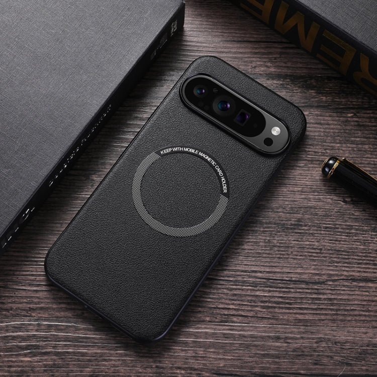 For Google Pixel 9 Magsafe Magnetic Ring Leather Texture Phone Case(Black) - Google Cases by PMC TechLife | Online Shopping South Africa | PMC TechLife | Buy Now Pay Later Mobicred