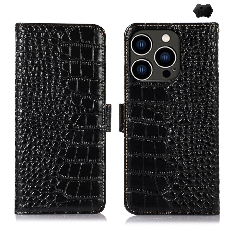For iPhone 16 Pro Max Crocodile Top Layer Cowhide Leather Phone Case(Black) - iPhone 16 Pro Max Cases by PMC TechLife | Online Shopping South Africa | PMC TechLife | Buy Now Pay Later Mobicred