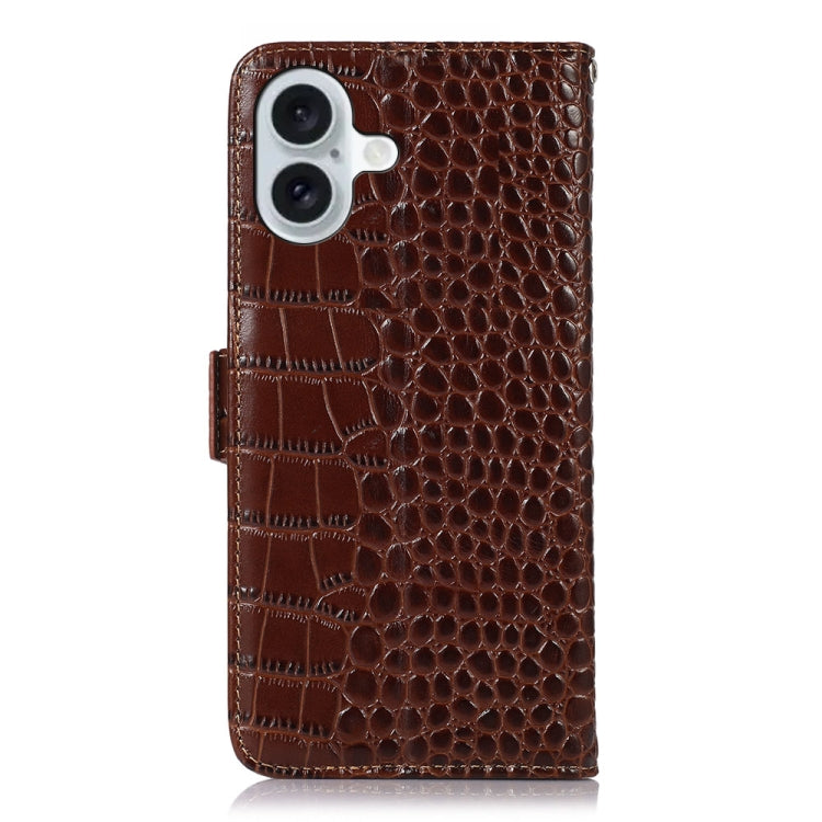 For iPhone 16 Crocodile Top Layer Cowhide Leather Phone Case(Brown) - iPhone 16 Cases by PMC TechLife | Online Shopping South Africa | PMC TechLife | Buy Now Pay Later Mobicred