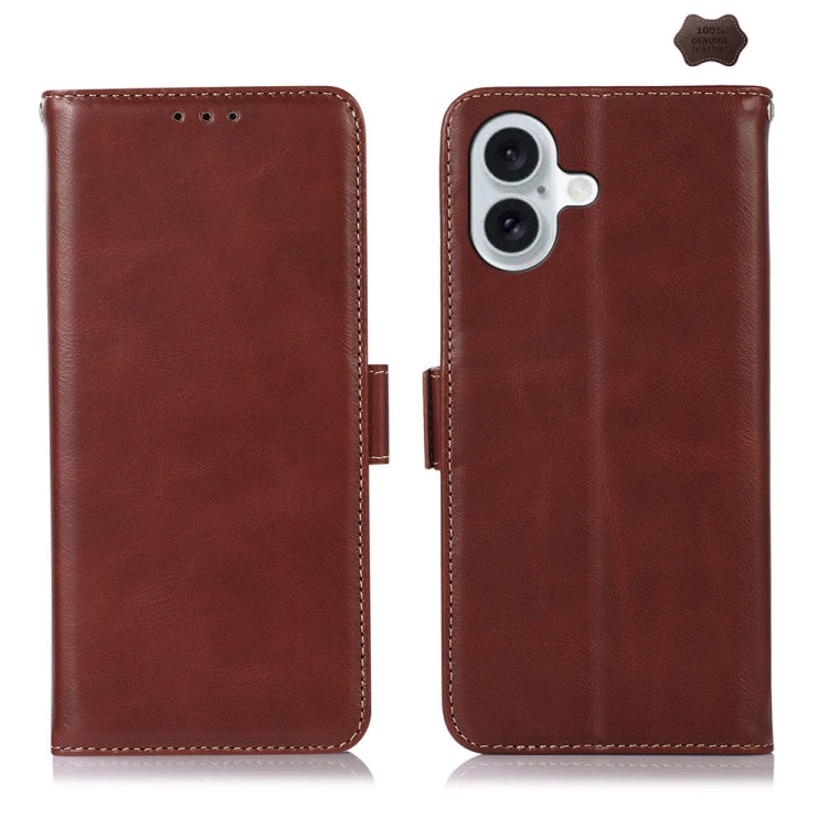For iPhone 16 Crazy Horse Top Layer Cowhide Leather Phone Case(Brown) - iPhone 16 Cases by PMC TechLife | Online Shopping South Africa | PMC TechLife | Buy Now Pay Later Mobicred