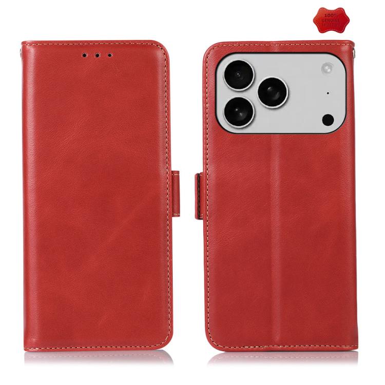 For iPhone 17 Pro Max Crazy Horse Top Layer Cowhide Leather Phone Case(Red) - free shipping - PMc TechLife - Order now!