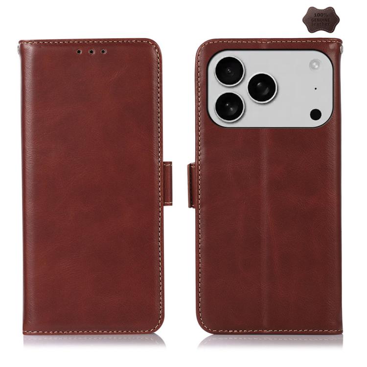 For iPhone 17 Pro Max Crazy Horse Top Layer Cowhide Leather Phone Case(Brown) - free shipping - PMc TechLife - Order now!