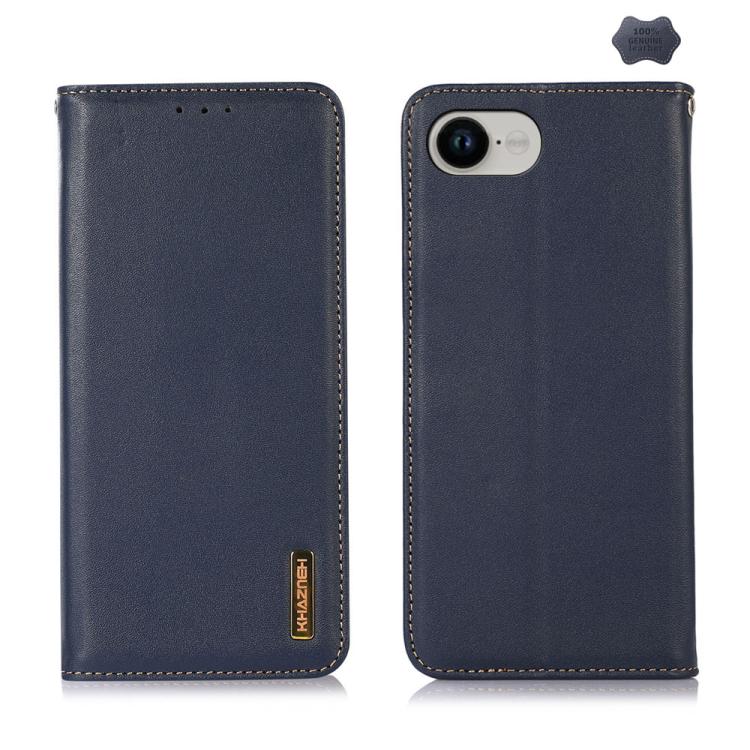 For iPhone 16e KHAZNEH Nappa Top Layer Cowhide Leather Phone Case(Blue) - iPhone 16e Cases by PMC TechLife | Online Shopping South Africa | PMC TechLife | Buy Now Pay Later Mobicred