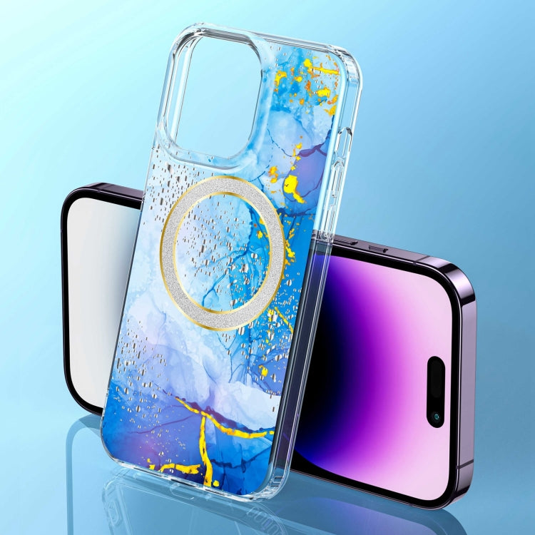 For iPhone 14 Dual-side IMD Marble Magsafe Phone Case(Dark Blue) -  by PMC TechLife | Online Shopping South Africa | PMC TechLife