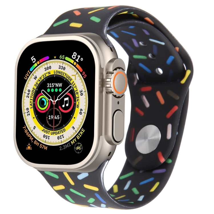 Rainbow Raindrops Silicone Watch Band For Apple Watch 9 45mm(Black) - Watch Bands by PMC TechLife | Online Shopping South Africa | PMC TechLife