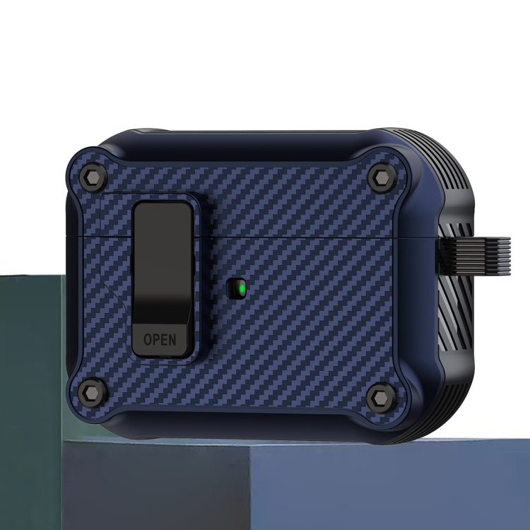 For AirPods Pro Carbon Fiber Magnetic Automatic Switch Earphone Protective Case(Blue) - For AirPods Pro by PMC Jewellery | Online Shopping South Africa | PMC Jewellery | Buy Now Pay Later Mobicred