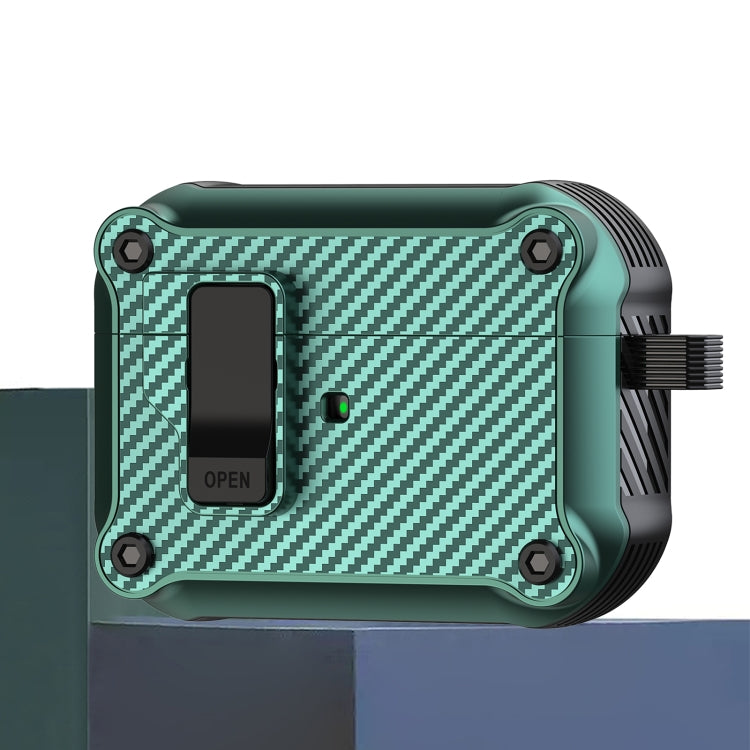 For AirPods Pro 2 Carbon Fiber Magnetic Automatic Switch Earphone Protective Case(Green) - For AirPods Pro 2 by PMC Jewellery | Online Shopping South Africa | PMC Jewellery | Buy Now Pay Later Mobicred
