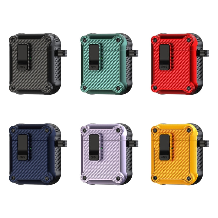 For AirPods 1 / 2 Carbon Fiber Magnetic Automatic Switch Earphone Protective Case(Blue) - For AirPods 1/2 by PMC Jewellery | Online Shopping South Africa | PMC Jewellery | Buy Now Pay Later Mobicred