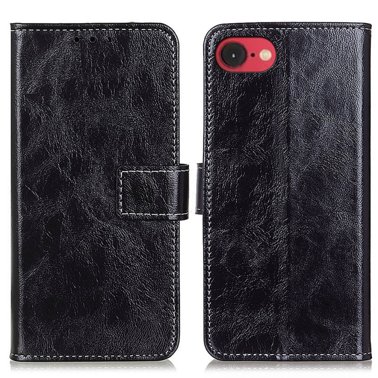 For iPhone 16e Retro Crazy Horse Texture Horizontal Flip Leather Phone Case(Black) - iPhone 16e Cases by PMC TechLife | Online Shopping South Africa | PMC TechLife | Buy Now Pay Later Mobicred