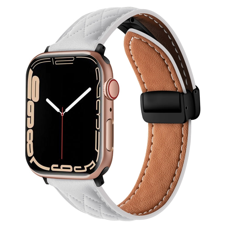 For Apple Watch Ultra 49mm Folding Buckle Rhombus Leather Watch Band(White) - Watch Bands by PMC TechLife | Online Shopping South Africa | PMC TechLife | Buy Now Pay Later Mobicred