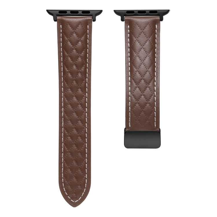 For Apple Watch Ultra 2 49mm Folding Buckle Rhombus Leather Watch Band(Coffee) - Watch Bands by PMC TechLife | Online Shopping South Africa | PMC TechLife | Buy Now Pay Later Mobicred