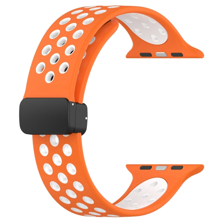 For Apple Watch SE 2023 40mm Magnetic Buckle Silicone Watch Band(Orange White) - Watch Bands by PMC TechLife | Online Shopping South Africa | PMC TechLife