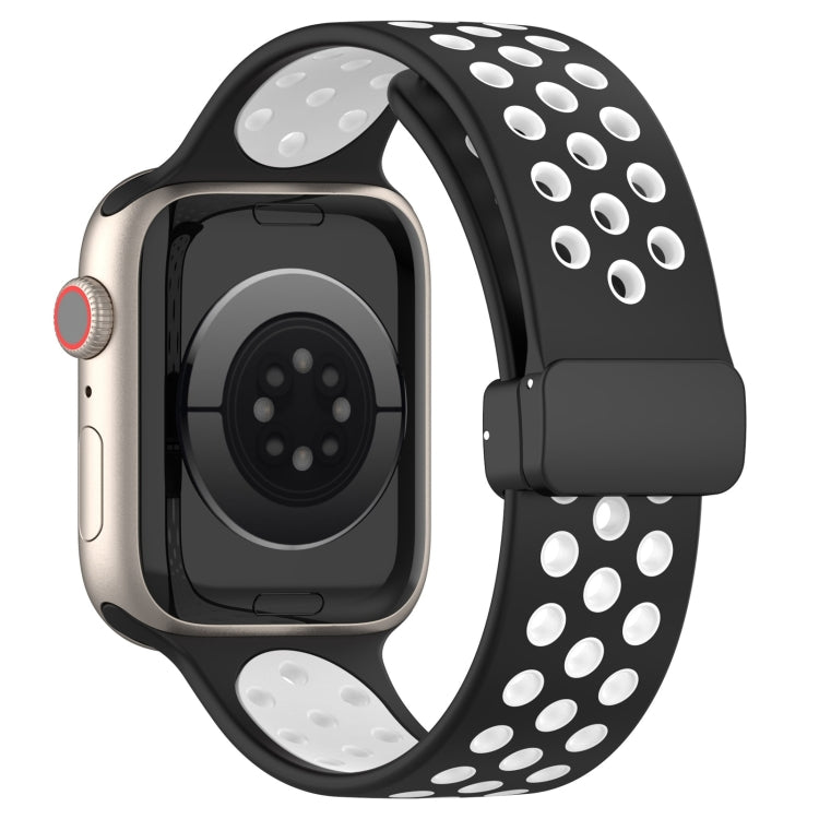 For Apple Watch SE 2023 40mm Magnetic Buckle Silicone Watch Band(Black White) - Watch Bands by PMC TechLife | Online Shopping South Africa | PMC TechLife