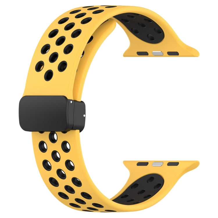 For Apple Watch SE 2023 40mm Magnetic Buckle Silicone Watch Band(Yellow Black) - Watch Bands by PMC TechLife | Online Shopping South Africa | PMC TechLife