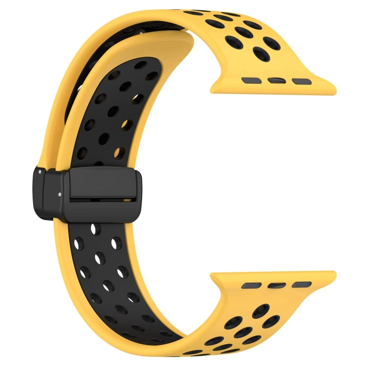 For Apple Watch SE 2023 40mm Magnetic Buckle Silicone Watch Band(Yellow Black) - Watch Bands by PMC TechLife | Online Shopping South Africa | PMC TechLife