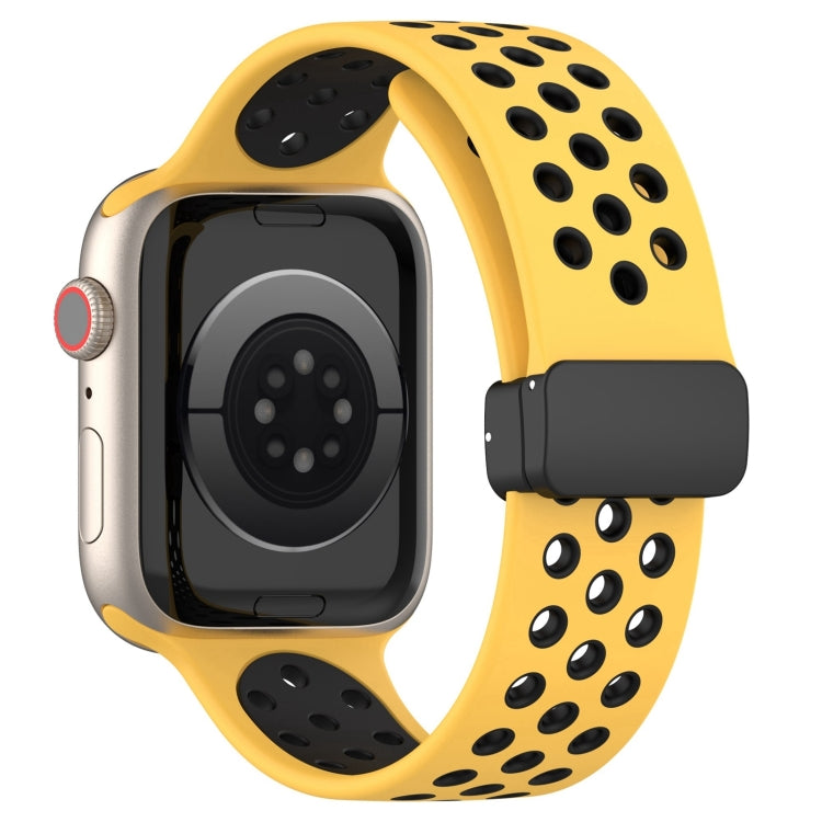 For Apple Watch SE 2023 40mm Magnetic Buckle Silicone Watch Band(Yellow Black) - Watch Bands by PMC TechLife | Online Shopping South Africa | PMC TechLife