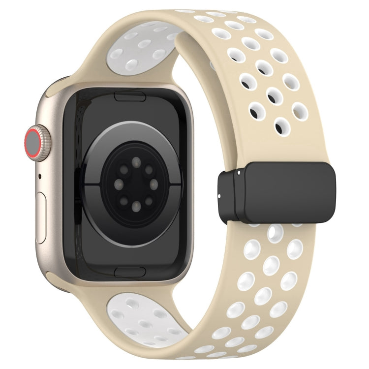 For Apple Watch SE 2023 40mm Magnetic Buckle Silicone Watch Band(Khaki White) - free shipping - PMC TechLife - Order now!