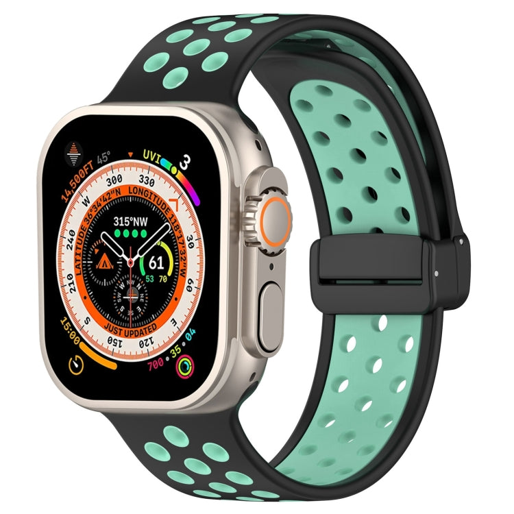 For Apple Watch Ultra 2 49mm Magnetic Buckle Silicone Watch Band(Black Cyan) - Watch Bands by PMC TechLife | Online Shopping South Africa | PMC TechLife