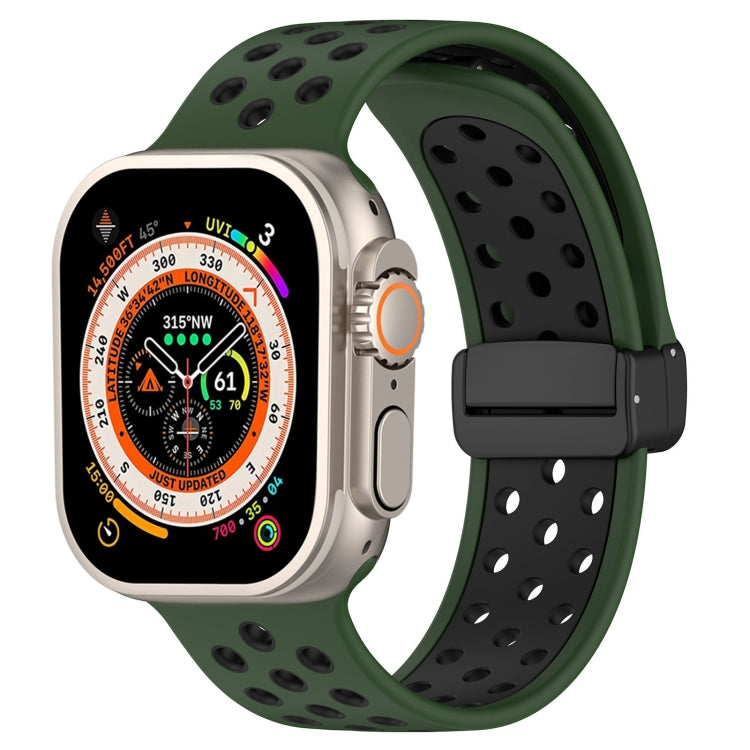 For Apple Watch Ultra 2 49mm Magnetic Buckle Silicone Watch Band(Army Green Black) - Watch Bands by PMC TechLife | Online Shopping South Africa | PMC TechLife