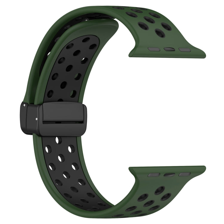 For Apple Watch Ultra 2 49mm Magnetic Buckle Silicone Watch Band(Army Green Black) - Watch Bands by PMC TechLife | Online Shopping South Africa | PMC TechLife