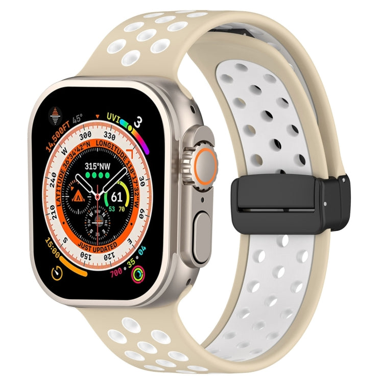For Apple Watch Ultra 2 49mm Magnetic Buckle Silicone Watch Band(Khaki White) - Watch Bands by PMC TechLife | Online Shopping South Africa | PMC TechLife