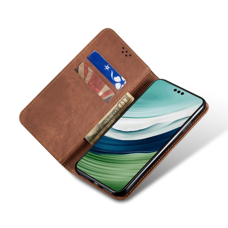 For Honor X8 5G / X6 4G Foreign Denim Texture Flip Leather Phone Case(Brown) - Honor Cases by PMC TechLife | Online Shopping South Africa | PMC TechLife | Buy Now Pay Later Mobicred