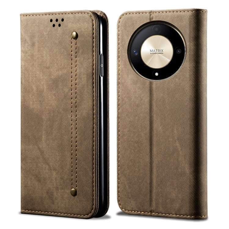 For Honor Magic6 Lite / X9b 5G Denim Texture Flip Leather Phone Case(Khaki) - Honor Cases by PMC TechLife | Online Shopping South Africa | PMC TechLife | Buy Now Pay Later Mobicred