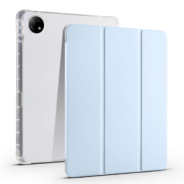For vivo Pad2 12.1inch 3-folding Transparent TPU Smart Leather Tablet Case with Pen Slot(Ice Blue) - free shipping - PMC TechLife - Order now!