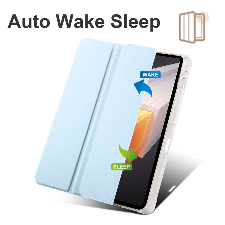 For vivo Pad2 12.1inch 3-folding Transparent TPU Smart Leather Tablet Case with Pen Slot(Ice Blue) - free shipping - PMC TechLife - Order now!