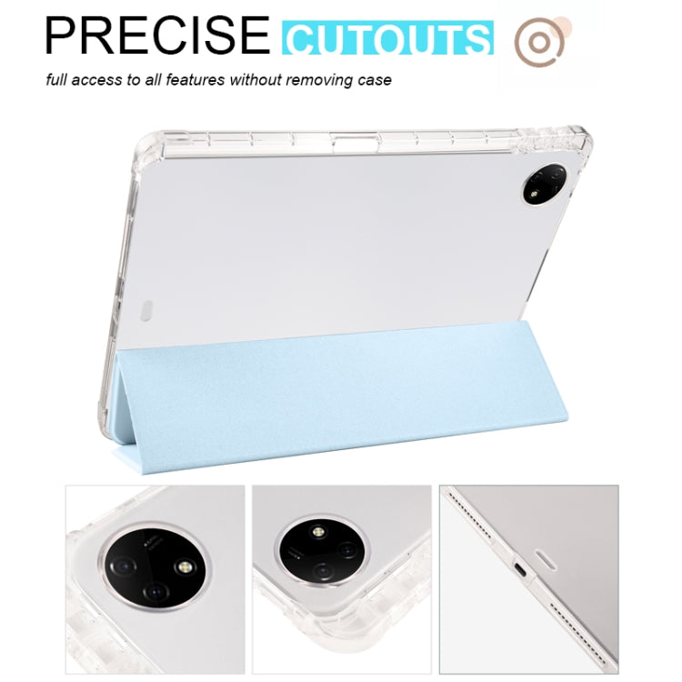 For vivo Pad2 12.1inch 3-folding Transparent TPU Smart Leather Tablet Case with Pen Slot(Ice Blue) - free shipping - PMC TechLife - Order now!
