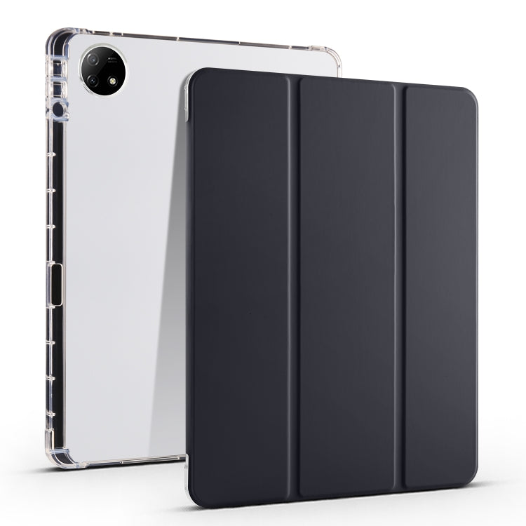 For vivo Pad2 12.1inch 3-folding Transparent TPU Smart Leather Tablet Case with Pen Slot(Black) - vivo by PMC TechLife | Online Shopping South Africa | PMC TechLife | Buy Now Pay Later Mobicred