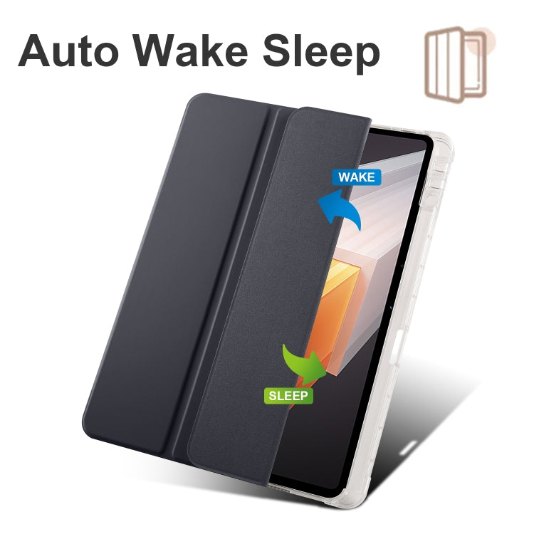 For vivo Pad2 12.1inch 3-folding Transparent TPU Smart Leather Tablet Case with Pen Slot(Black) - vivo by PMC TechLife | Online Shopping South Africa | PMC TechLife | Buy Now Pay Later Mobicred