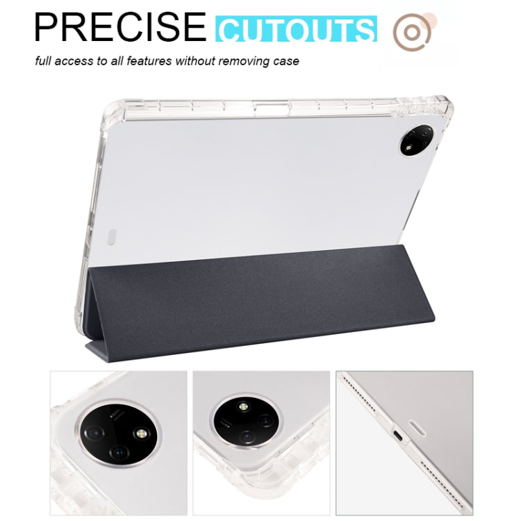 For vivo Pad2 12.1inch 3-folding Transparent TPU Smart Leather Tablet Case with Pen Slot(Black) - vivo by PMC TechLife | Online Shopping South Africa | PMC TechLife | Buy Now Pay Later Mobicred