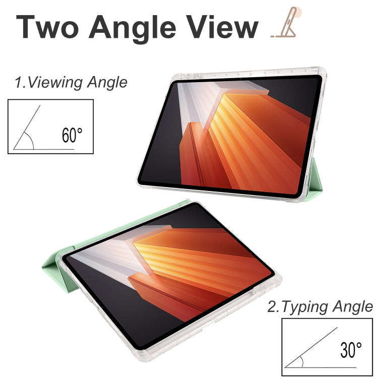For vivo Pad2 12.1inch 3-folding Transparent TPU Smart Leather Tablet Case with Pen Slot(Matcha Green) - vivo by PMC TechLife | Online Shopping South Africa | PMC TechLife | Buy Now Pay Later Mobicred