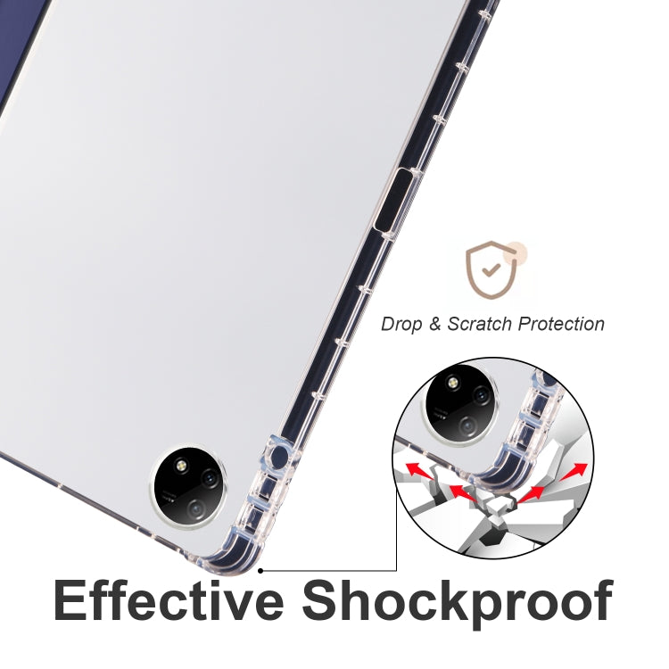 For vivo Pad2 12.1inch 3-folding Transparent TPU Smart Leather Tablet Case with Pen Slot(Dark Blue) - vivo by PMC TechLife | Online Shopping South Africa | PMC TechLife | Buy Now Pay Later Mobicred